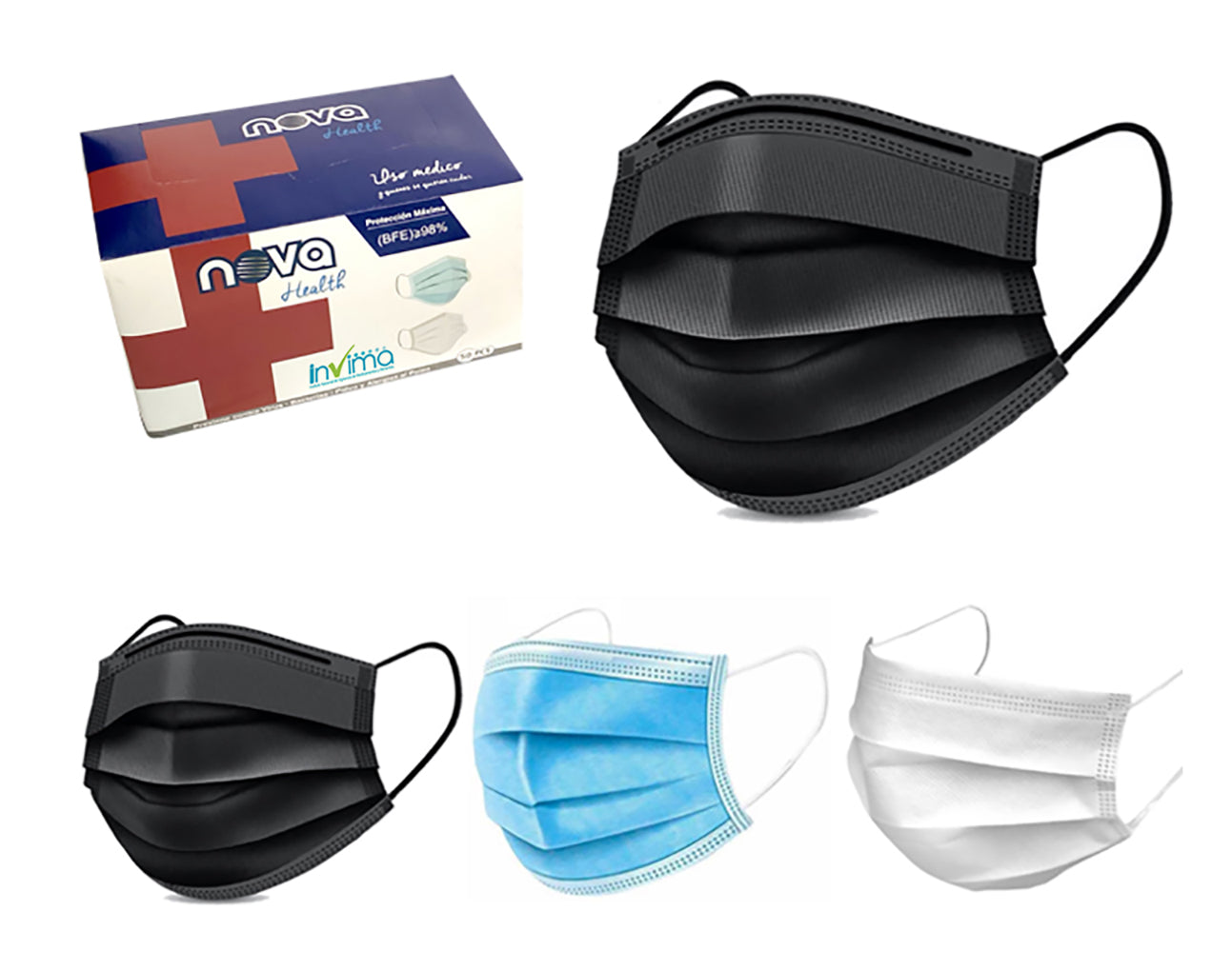 tapabocas caja x 50 unidades color Negro