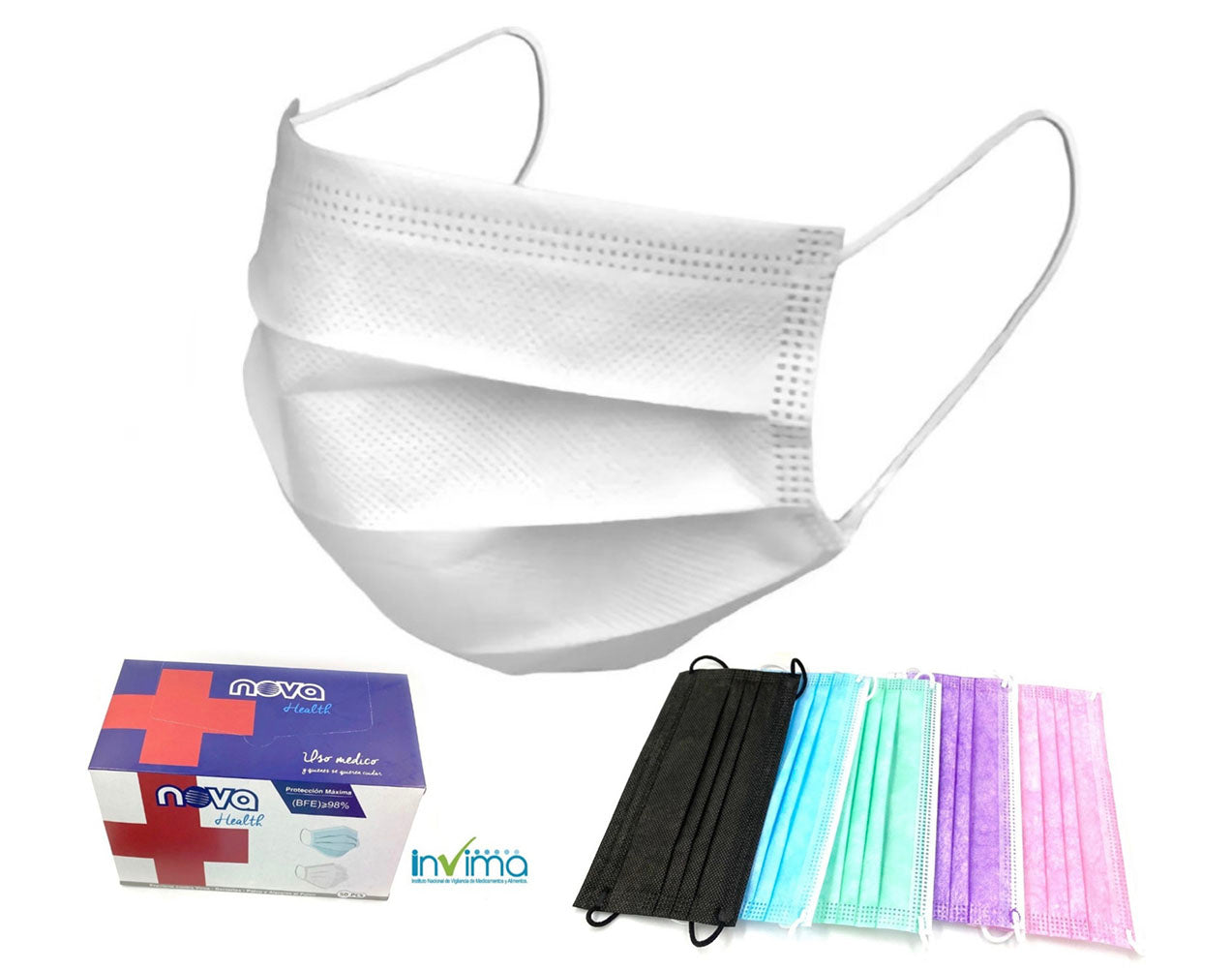 tapabocas caja x 50 unidades colores mixtos