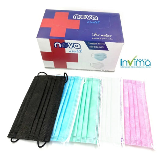 tapabocas caja x 50 unidades colores mixtos